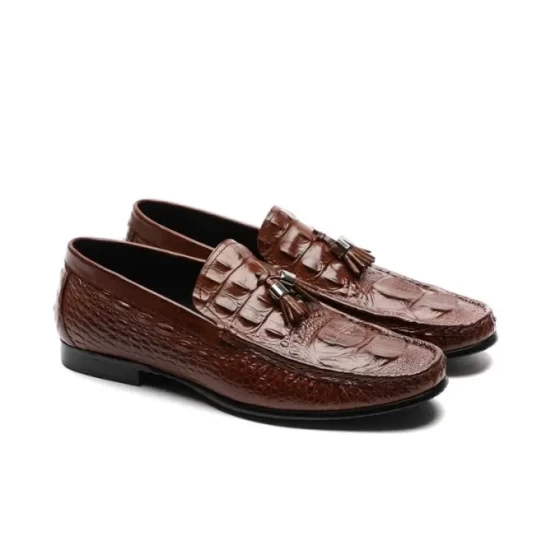 Augher Crocodile Embossed Tassel Loafer Shoe